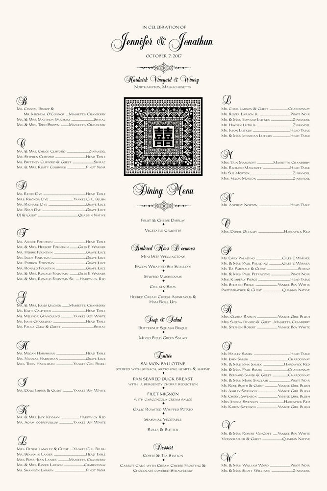 Orient Pattern with Double Happiness Symbol  Seating Charts