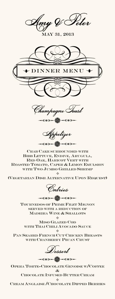 Oval Flourish  Wedding Menus