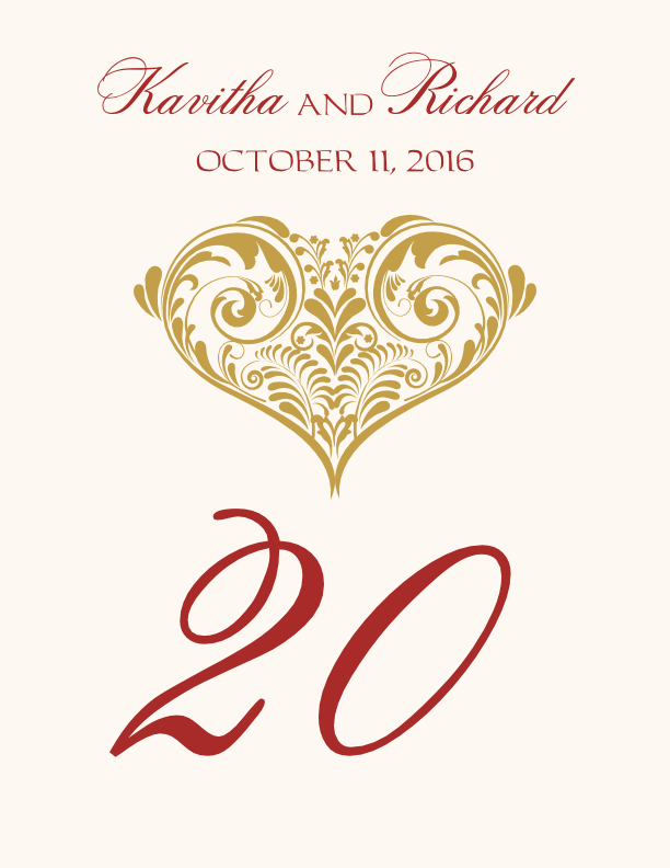 Paisley Heart  Table Numbers