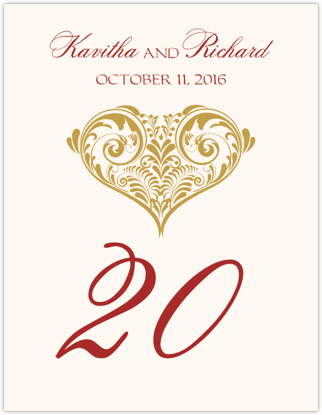 Paisley Heart  Table Numbers