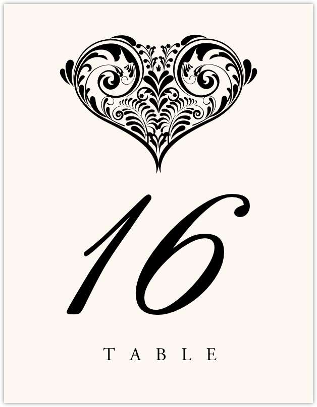 Paisley Power Heart  Table Numbers
