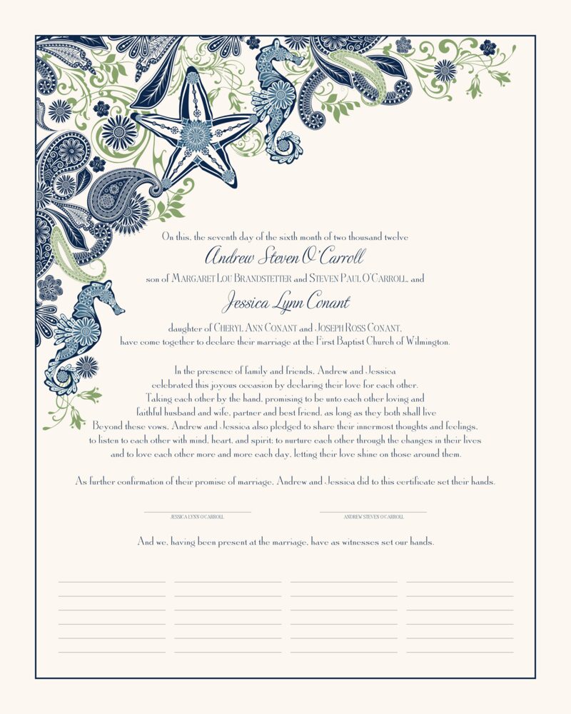 Paisley Ocean  Wedding Certificates