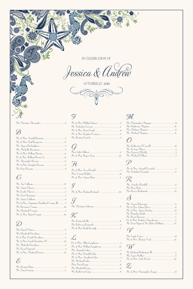Paisley Ocean  Seating Charts