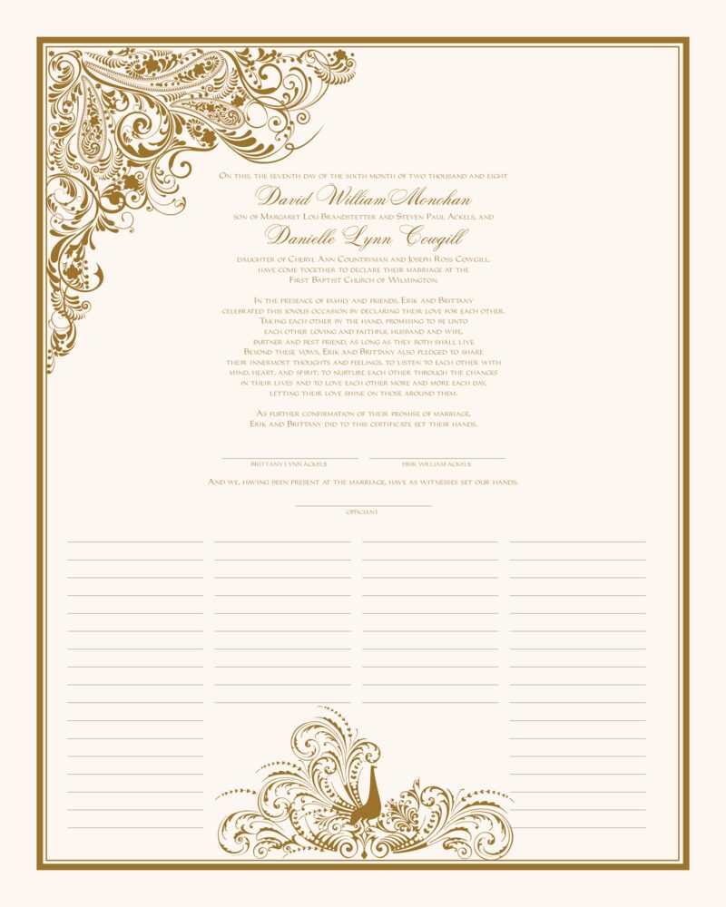 Paisley Power Pompous Peacock  Wedding Certificates