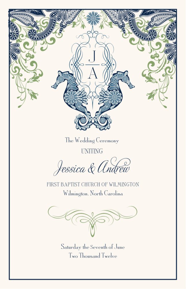 Paisley Seahorse Swirl Monogram  Wedding Programs