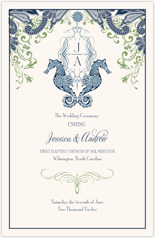 Paisley Seahorse Swirl Monogram  Wedding Programs