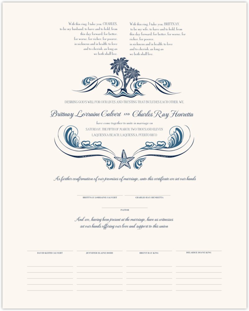 Paisley Palm Tree  Wedding Certificates