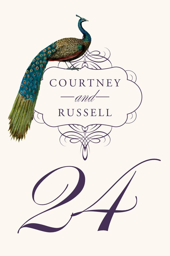 Peacock Flourish Swirl  Table Numbers