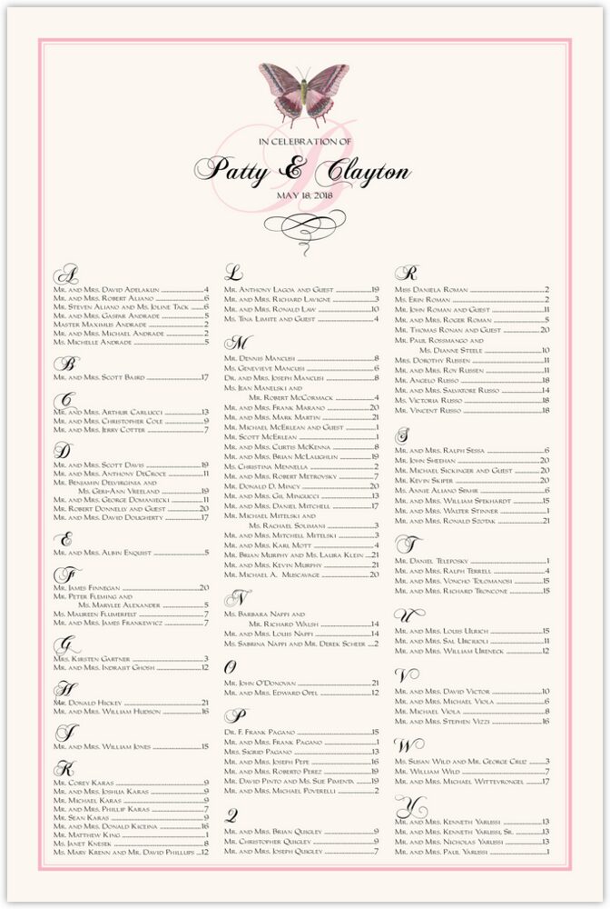 Pink Butterfly  Seating Charts