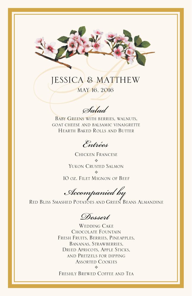 Cherry Blossoms  Wedding Menus