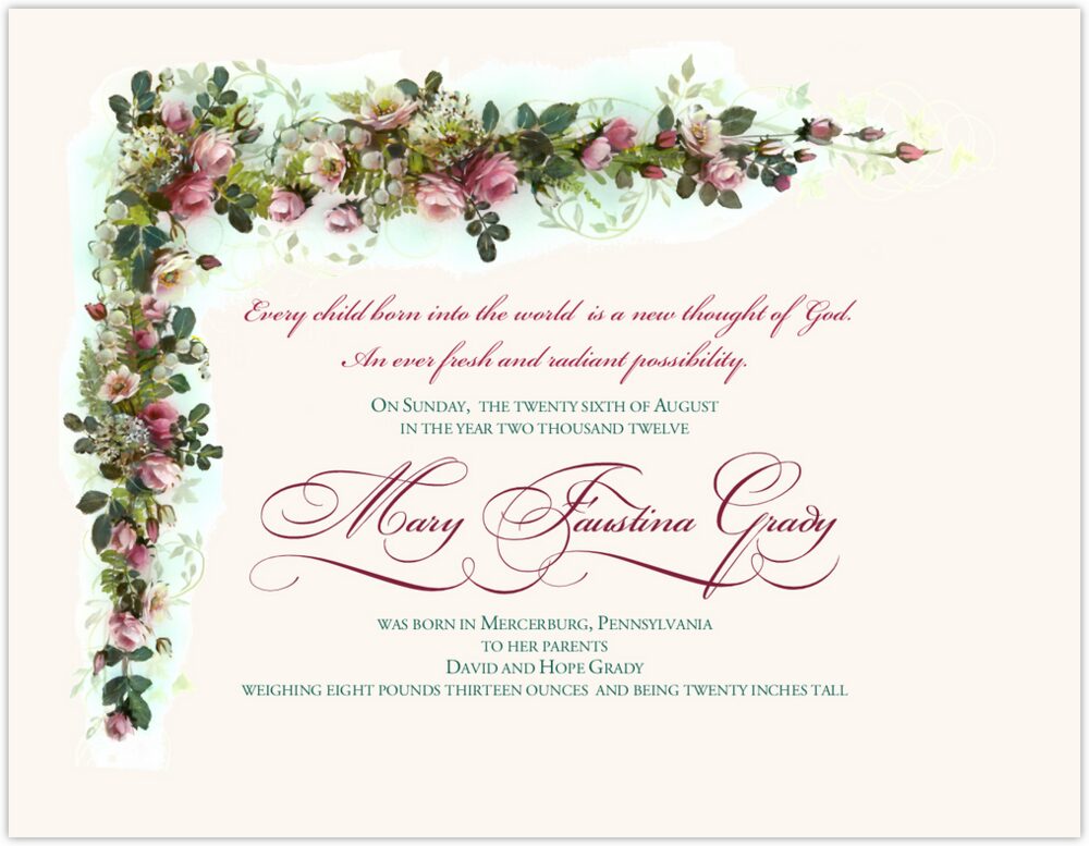 Pink Roses and Lily of the Valley  Baby Certificates