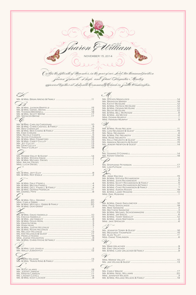 Pink Tea Rose  Seating Charts