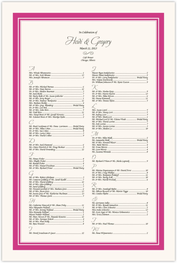 Pretty in Pink  Seating Charts