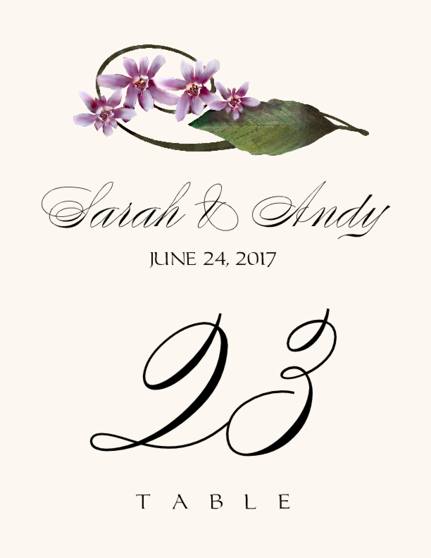 Purple Calypso Orchid  Table Numbers