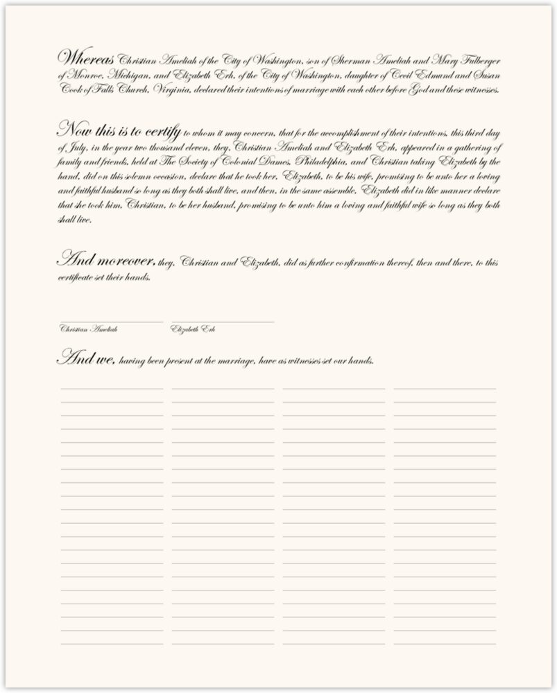 Edwardian Justified  Wedding Certificates