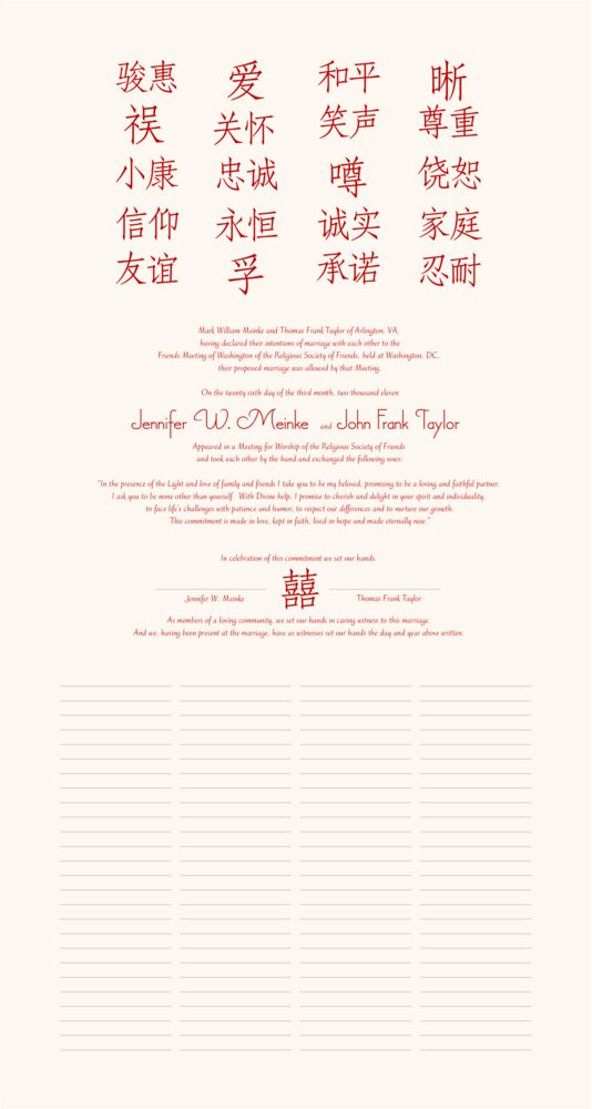 Chinese Sentiments  Wedding Certificates