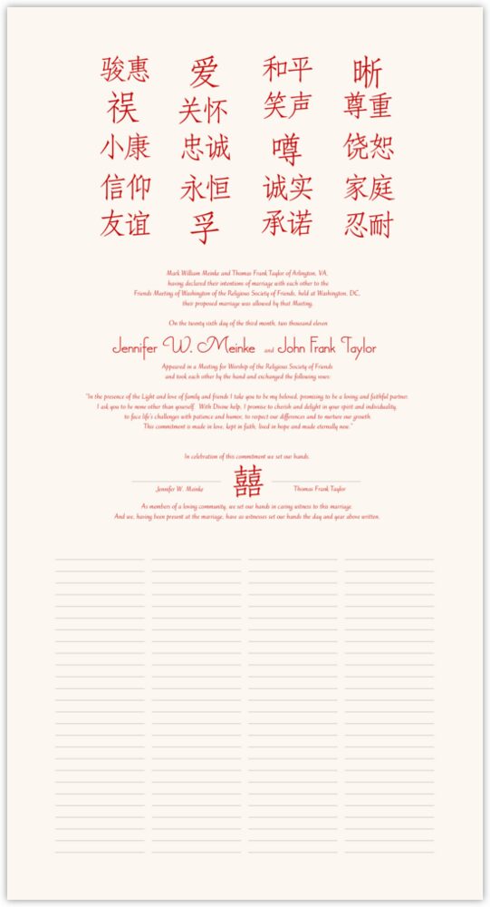 Chinese Sentiments  Wedding Certificates
