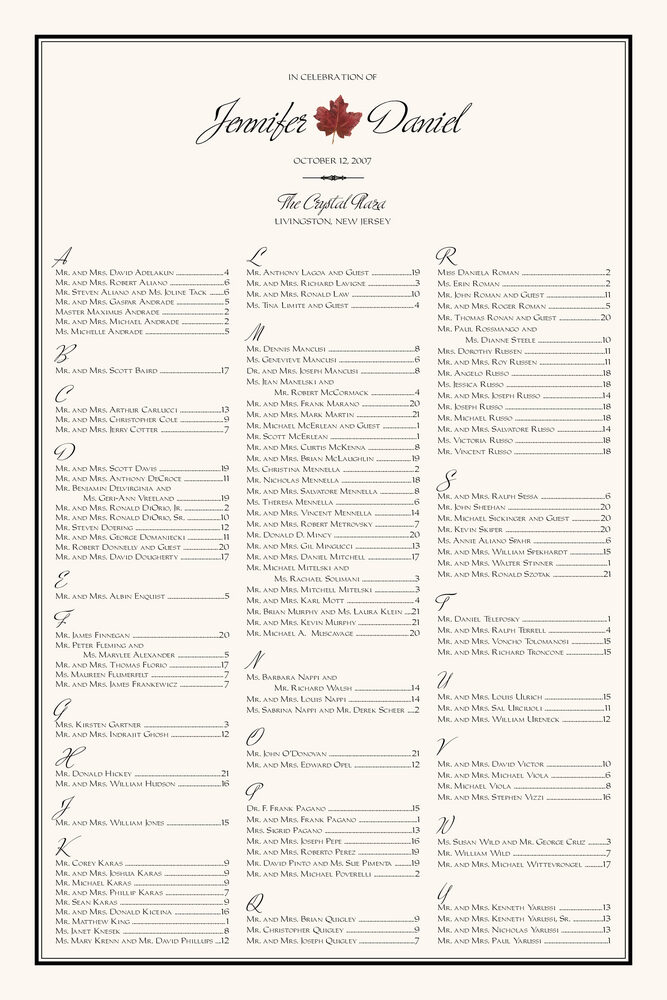 Red Maple Leaf  Seating Charts