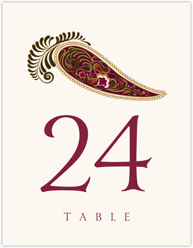 Royal Burgundy Paisley  Table Numbers