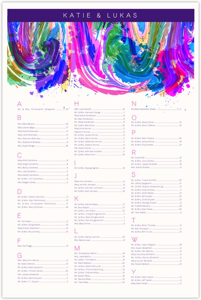 Royal Blue & Purple Colorful Abstraction  Seating Charts