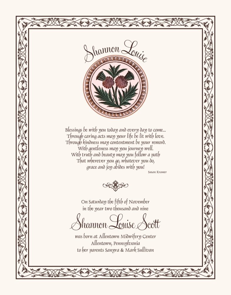 Scottish Thistle Painting  Baby Certificates
