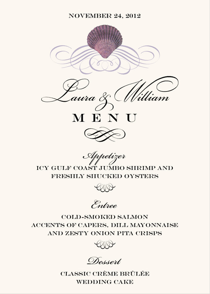 Seashell Scallop Swirl  Wedding Menus