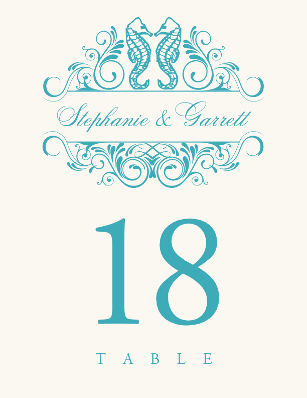 Seashorse Vintage Monogram  Table Numbers