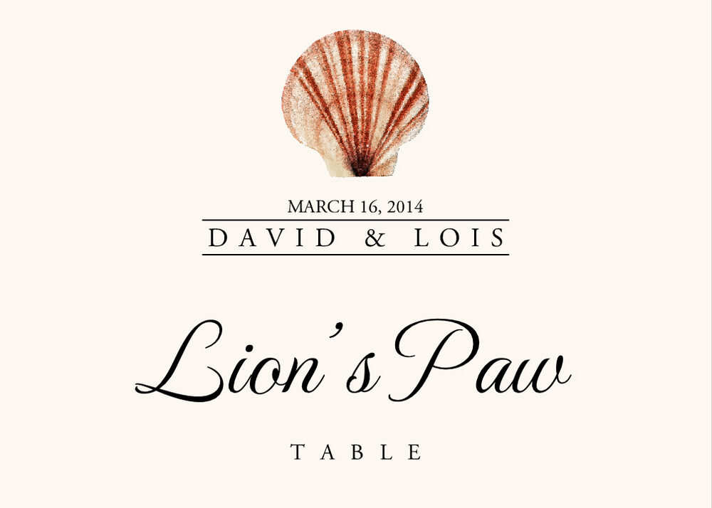 Seashell Assortment  Table Names