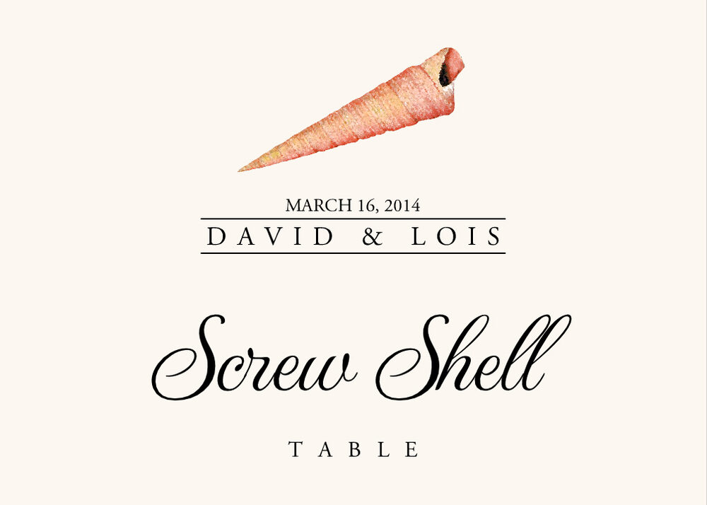 Seashell Assortment  Table Names