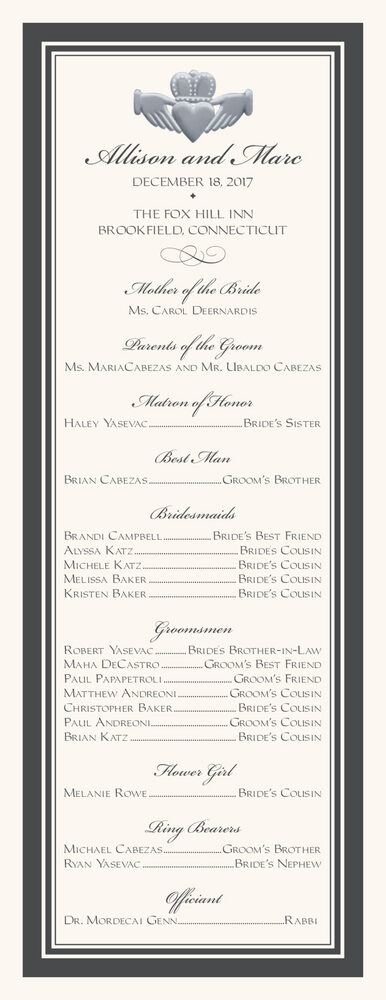 Silver Claddagh Border  Wedding Programs