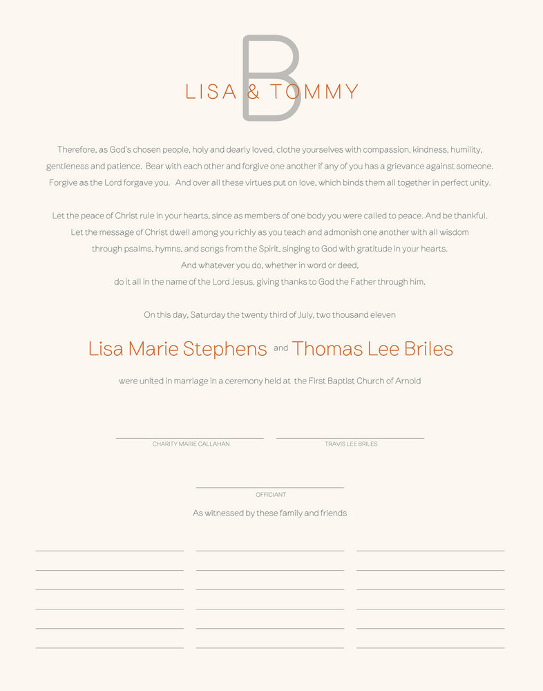 Brownstone Monogram 15  Wedding Certificates