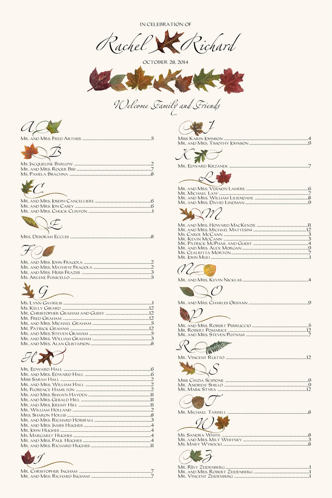 Simple Leaves  Seating Charts