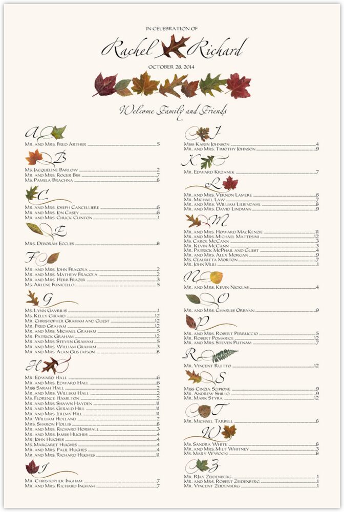Simple Leaves  Seating Charts