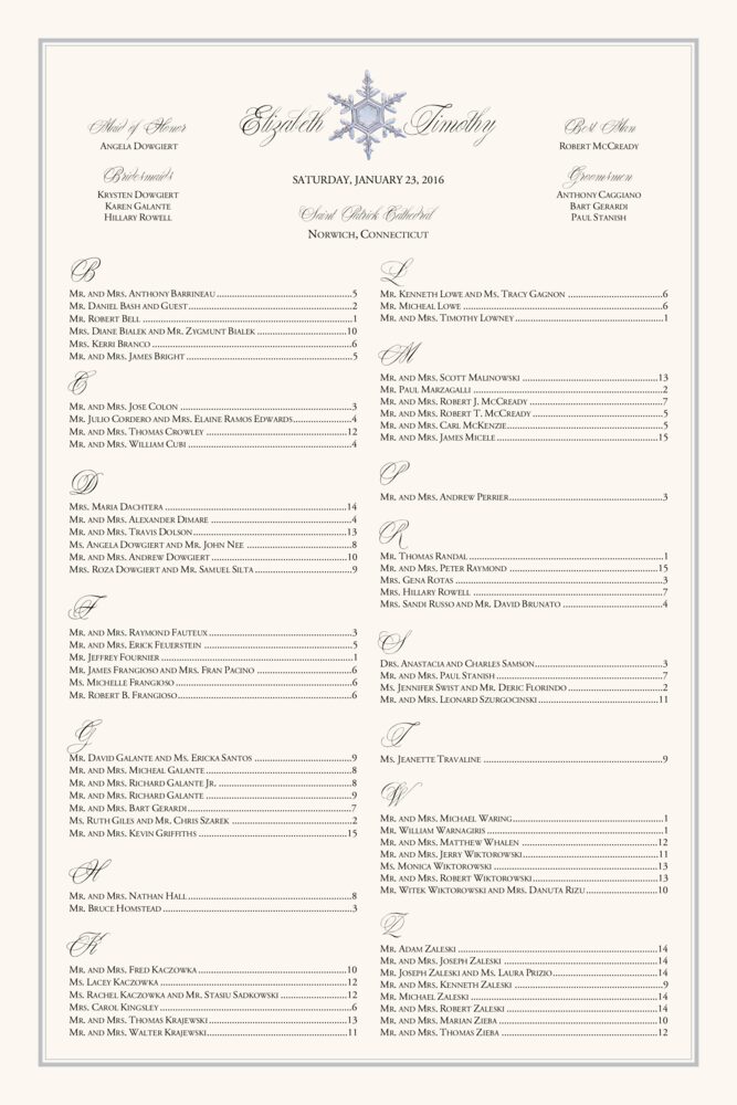 Snowflake 01  Seating Charts