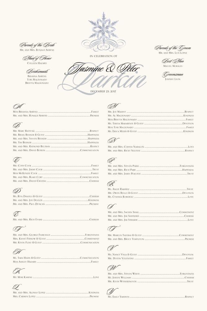 Snowflake 03 Flourish  Seating Charts