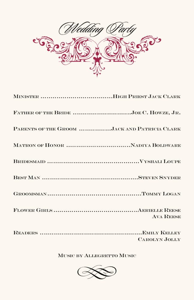 Song  Wedding Programs