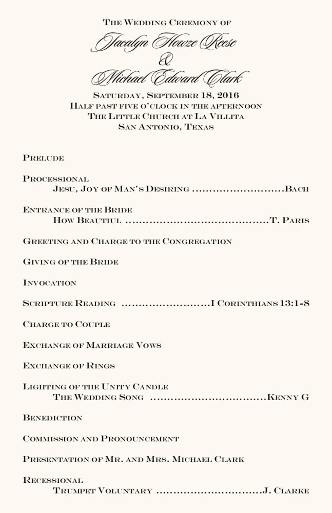 Song  Wedding Programs