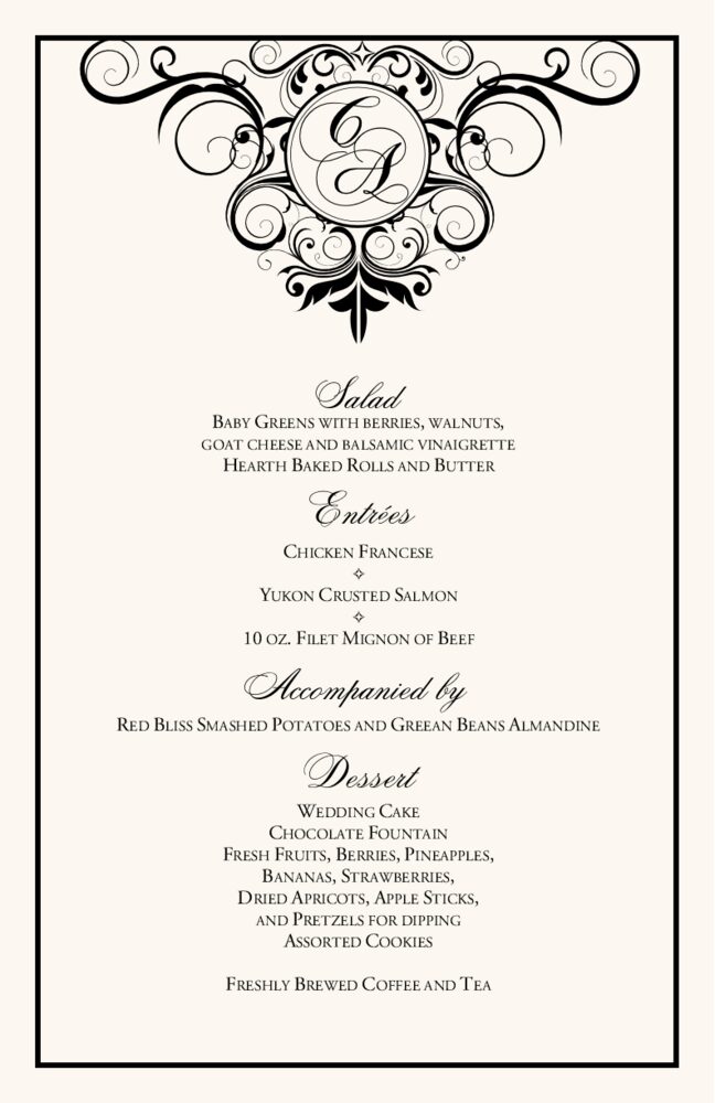 Spiral Swirl Top  Wedding Menus