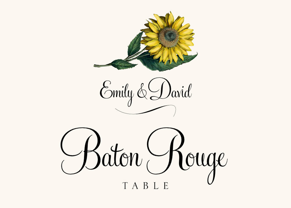 Sunflowers Personalised Wedding Table Number Name Cards 