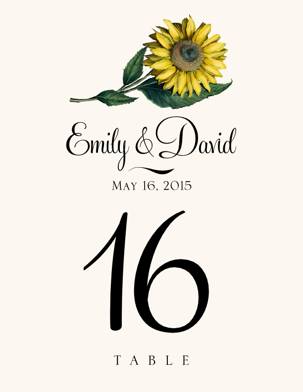 Sunflower  Table Numbers