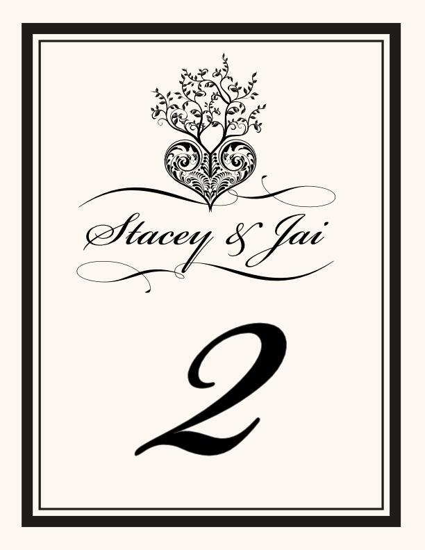 Tree of Life Heart  Table Numbers