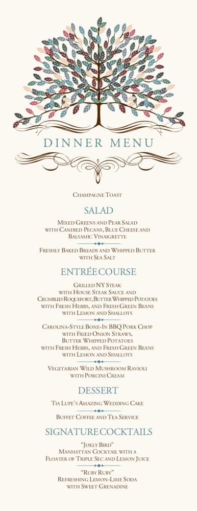Arbor Day  Wedding Menus