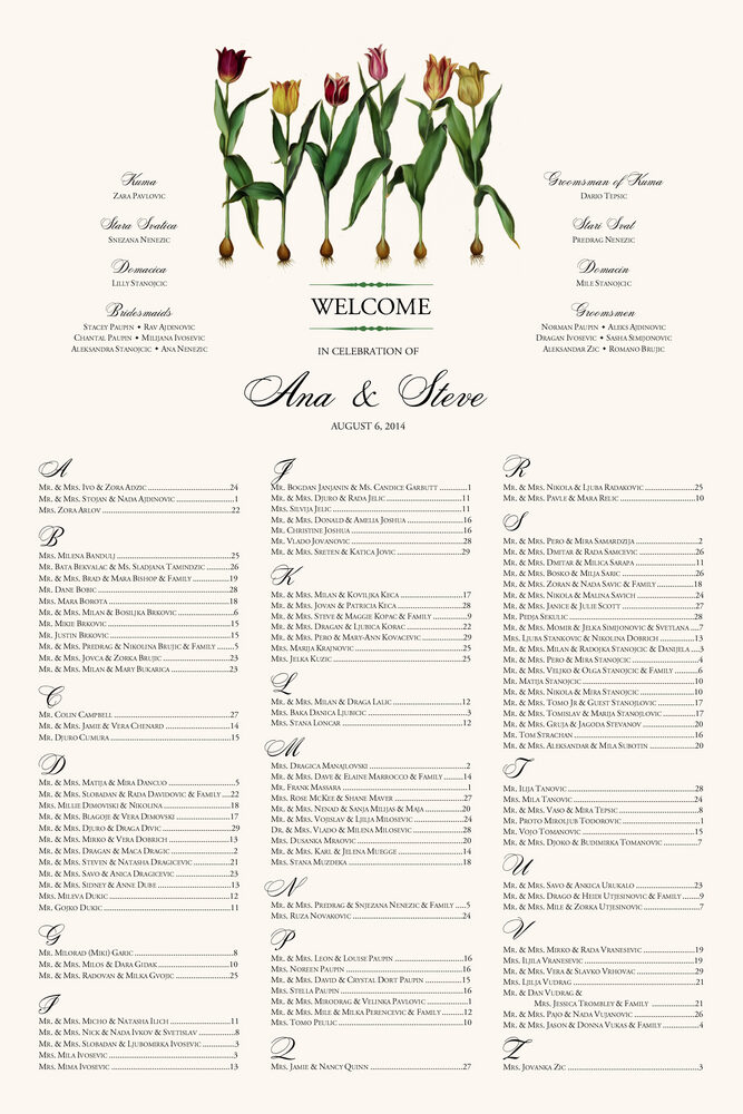 Tulip Bulbs  Seating Charts