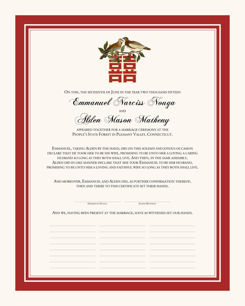 Two Birds Double Happiness  Wedding Certificates