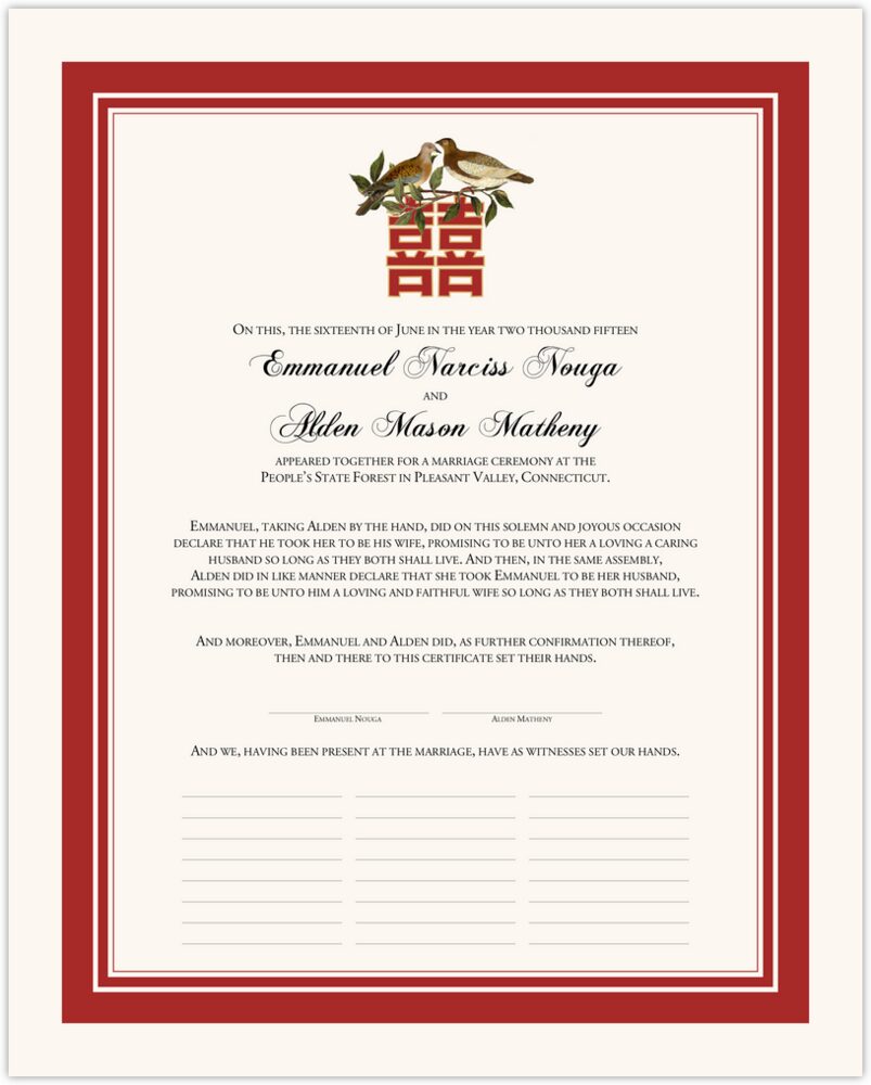 Two Birds Double Happiness  Wedding Certificates