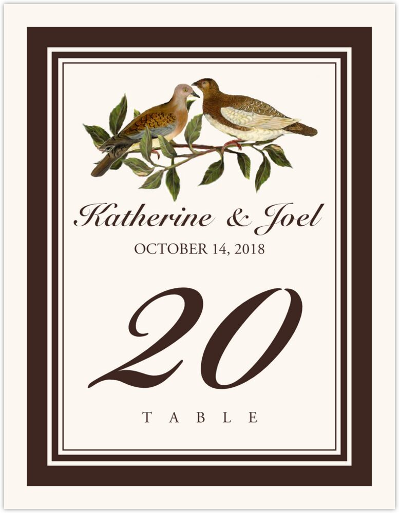 Two Brown Birds  Table Numbers