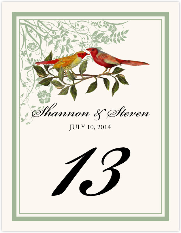 Two Red Birds - Windy Afternoon  Table Numbers
