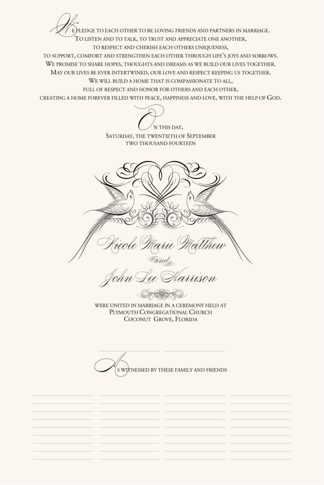 Two Flourish Birds Heart  Wedding Certificates
