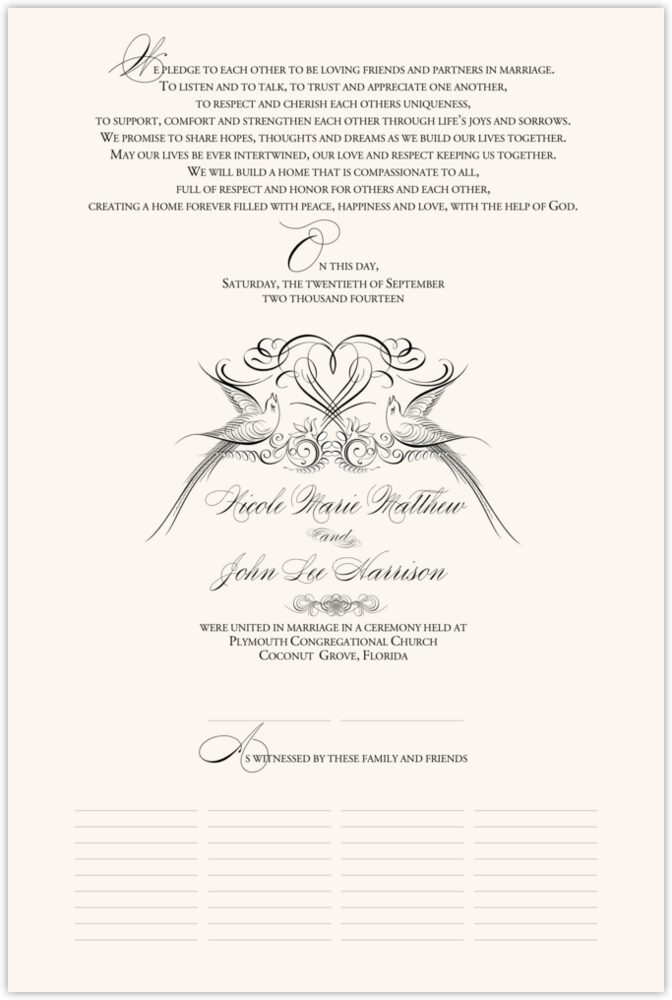 Two Flourish Birds Heart  Wedding Certificates