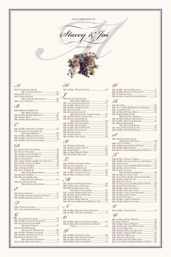 Blue Grapes and Chicory  Seating Charts